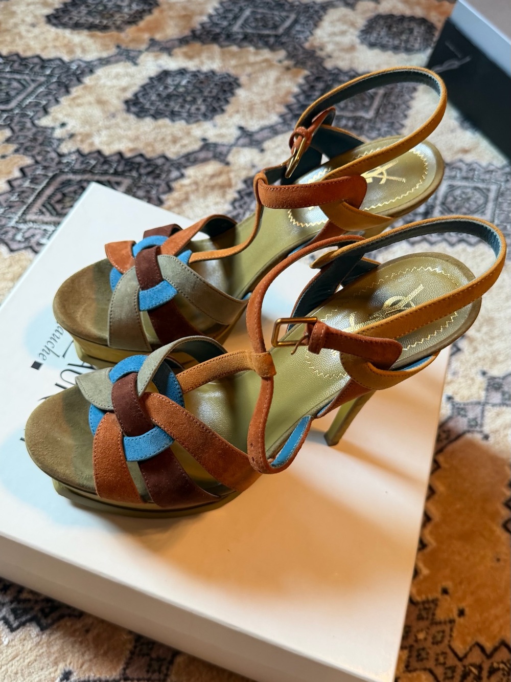 Yves Saint Laurent Multicolor Suede Platform Sandals – Size - Picture 7 of 11